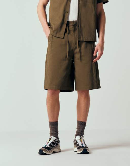 ASOS DESIGN co-ord longer length jort in khaki, 4 of 12