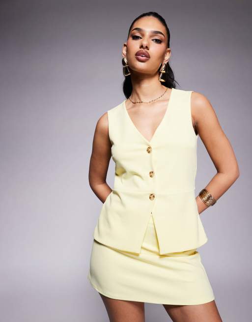 ASOS DESIGN co-ord longline asymmetrical  button through waistcoat in buttermilk