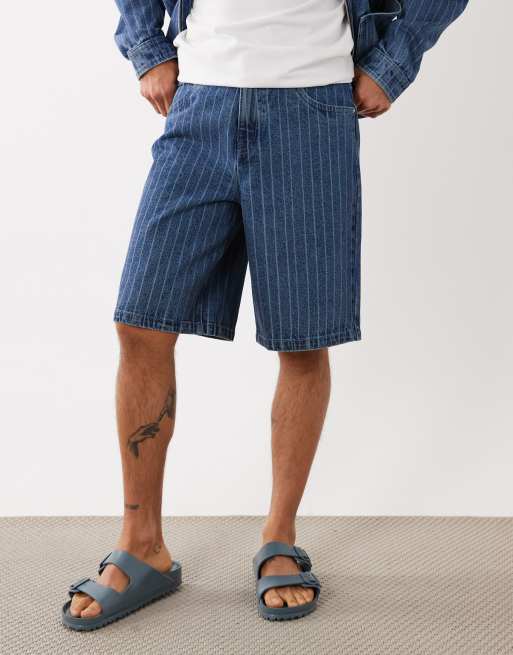 ASOS DESIGN co-ord loose denim striped jorts in mid wash blue , 2 of 5