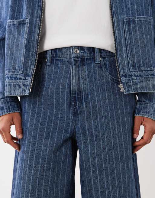 ASOS DESIGN co-ord loose denim striped jorts in mid wash blue , 4 of 5