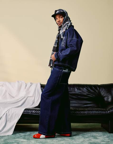 ASOS DESIGN co-ord loose jeans with embroidery detail in indigo - view 1