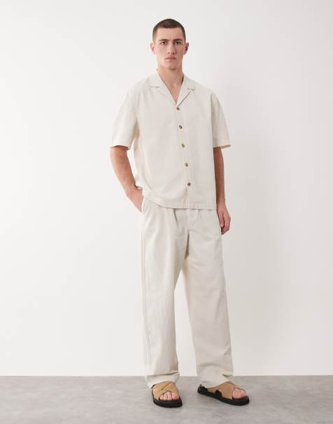 ASOS DESIGN co-ord loose straight fit textured trousers in ecru - view 1