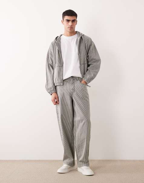 ASOS DESIGN co-ord loose straight jeans in grey and white stripe - view 1