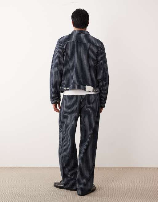 ASOS DESIGN co-ord løse jeans med lige ben, nålestriber og læg i mørkeblå vask, 3 af 5