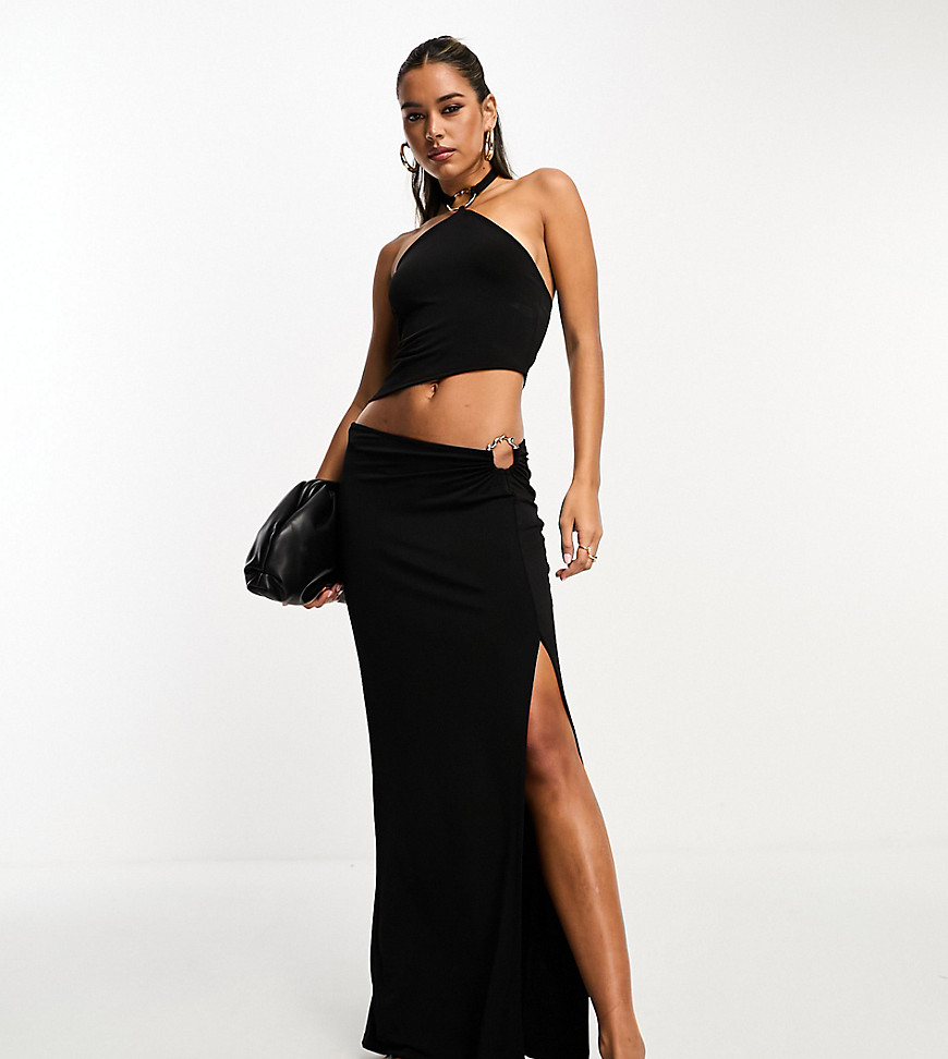 ASOS DESIGN co-ord maxi skirt with metal ring detail in black
