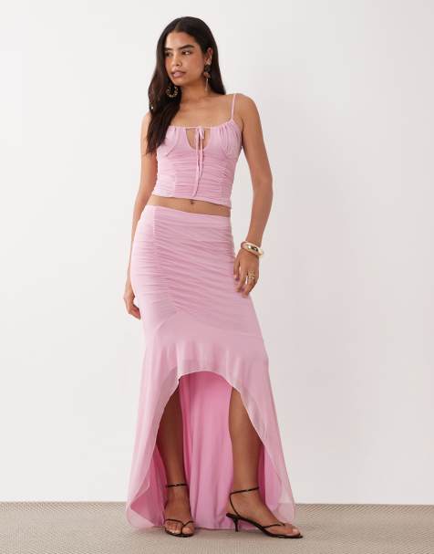 ASOS DESIGN co-ord  mesh asymmetrical skirt in pink - view 1