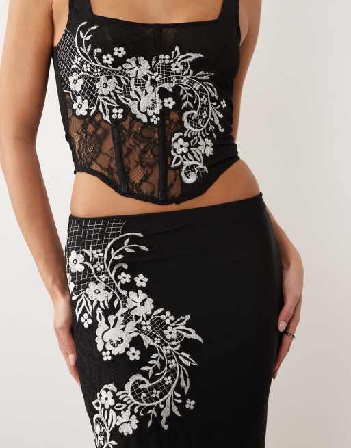 ASOS DESIGN co-ord mesh embroidered maxi skirt in black, 4 of 5