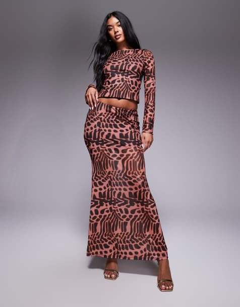 ASOS DESIGN co-ord mesh fishtail midi skirt in animal print - view 1