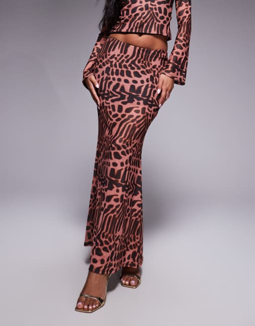 ASOS DESIGN co-ord mesh fishtail midi skirt in animal print, 4 of 5