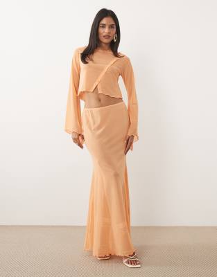 ASOS DESIGN co-ord mesh maxi skirt in appricot