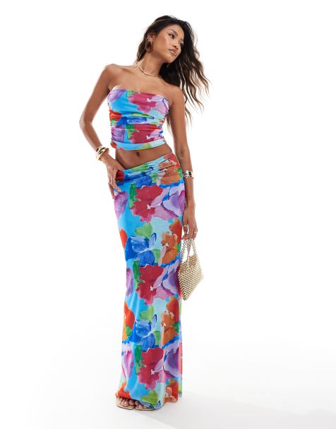ASOS DESIGN co-ord mesh maxi skirt in bright floral print - view 1