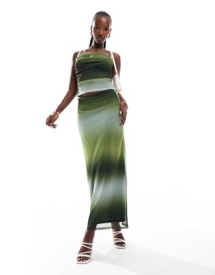 ASOS DESIGN ASOS DESIGN co-ord mesh maxi skirt in green ombre print-Multi