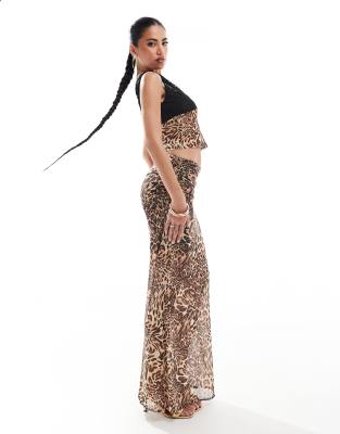 ASOS DESIGN ASOS DESIGN co-ord mesh maxi skirt in leopard print-Multi