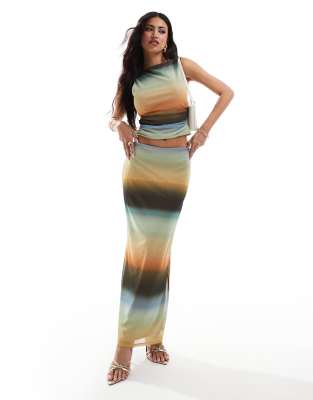 ASOS DESIGN ASOS DESIGN co-ord mesh maxi skirt in ombre print-Multi