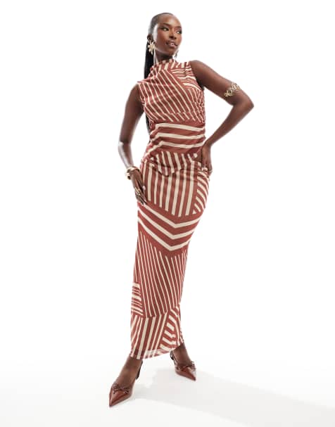 ASOS DESIGN co-ord mesh maxi skirt in rust stripe - view 1