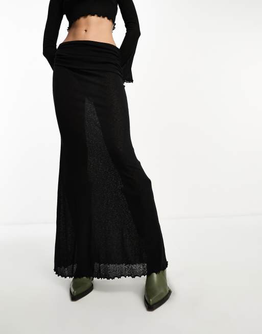 ASOS DESIGN co-ord mesh maxi skirt with fold over waist in black