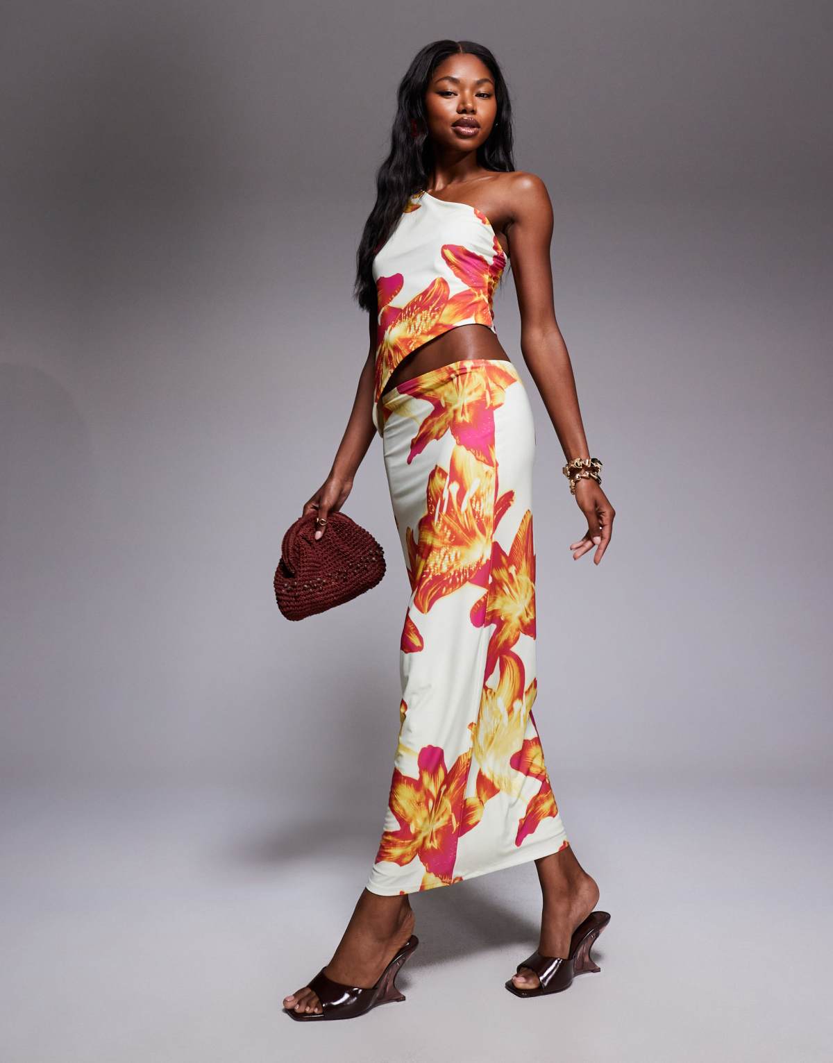 ASOS DESIGN co-ord mesh midi skirt in floral print