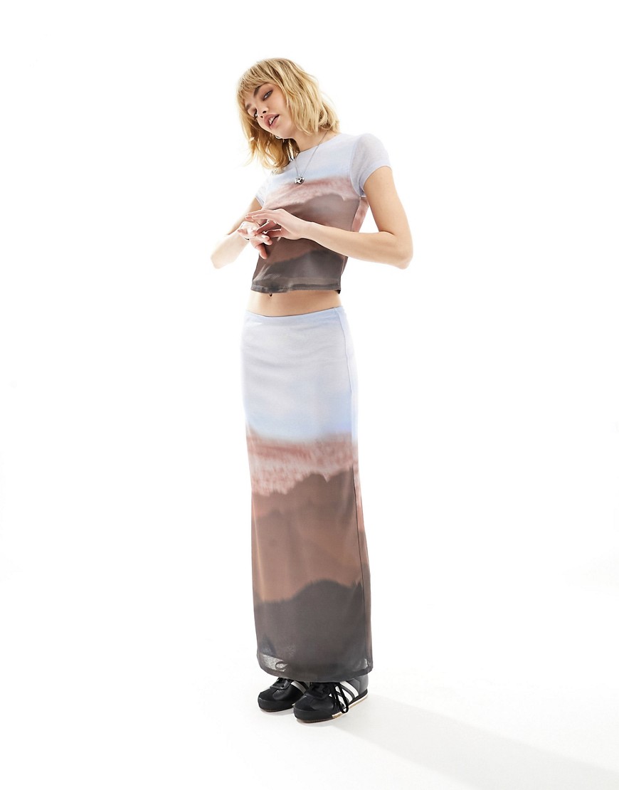 ASOS DESIGN co-ord mesh midi skirt in scenic print-Multi