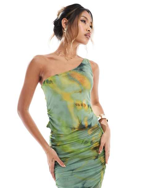 ASOS DESIGN co-ord mesh one shoulder top in tie dye print - view 1