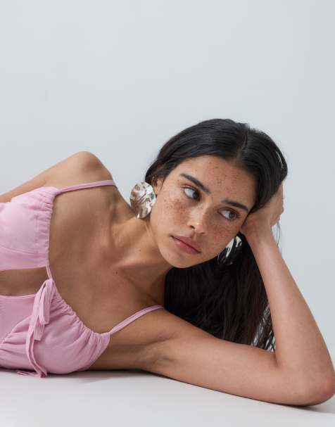 ASOS DESIGN co-ord mesh ruched cami top in pink - view 1