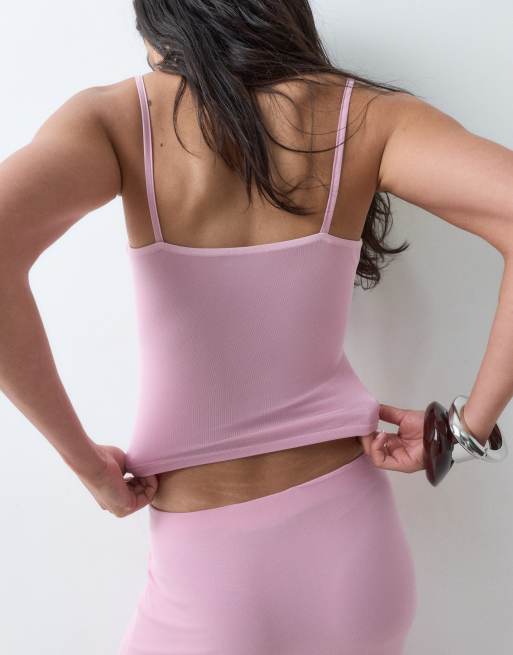 ASOS DESIGN co-ord mesh ruched cami top in pink, 4 of 5