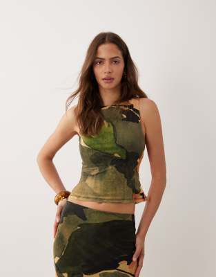Asos Design Co-ord Mesh Slash Neck Tank Top In Multi