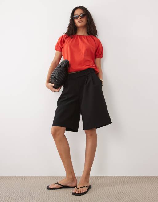 ASOS DESIGN - Top met korte mouwen en bolle zoom in rood, deel van co-ord set, 3 van 3