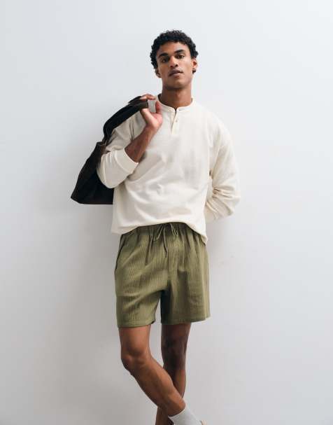 ASOS DESIGN co-ord mid length shorts in stripe jacquard in khaki