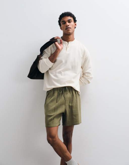ASOS DESIGN co-ord with stripe jacquard in khaki, 2 of 3
