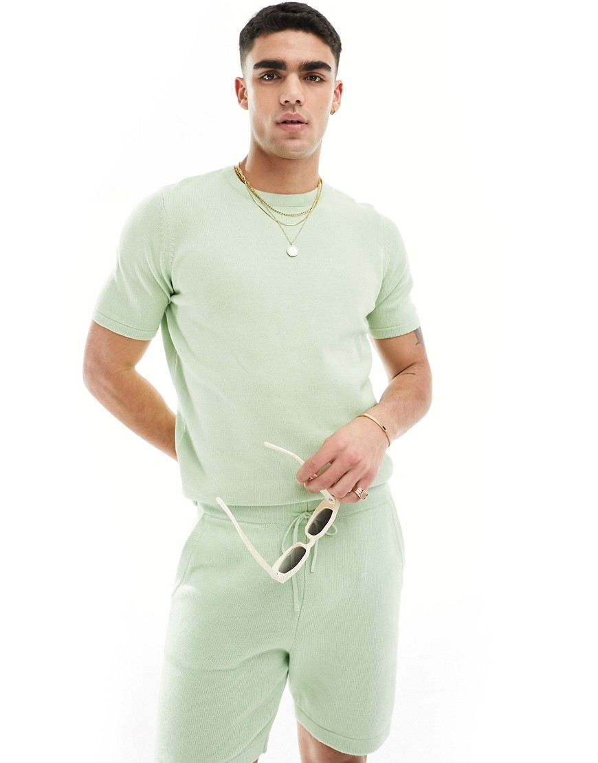 ASOS DESIGN co-ord midweight knitted cotton t-shirt in green