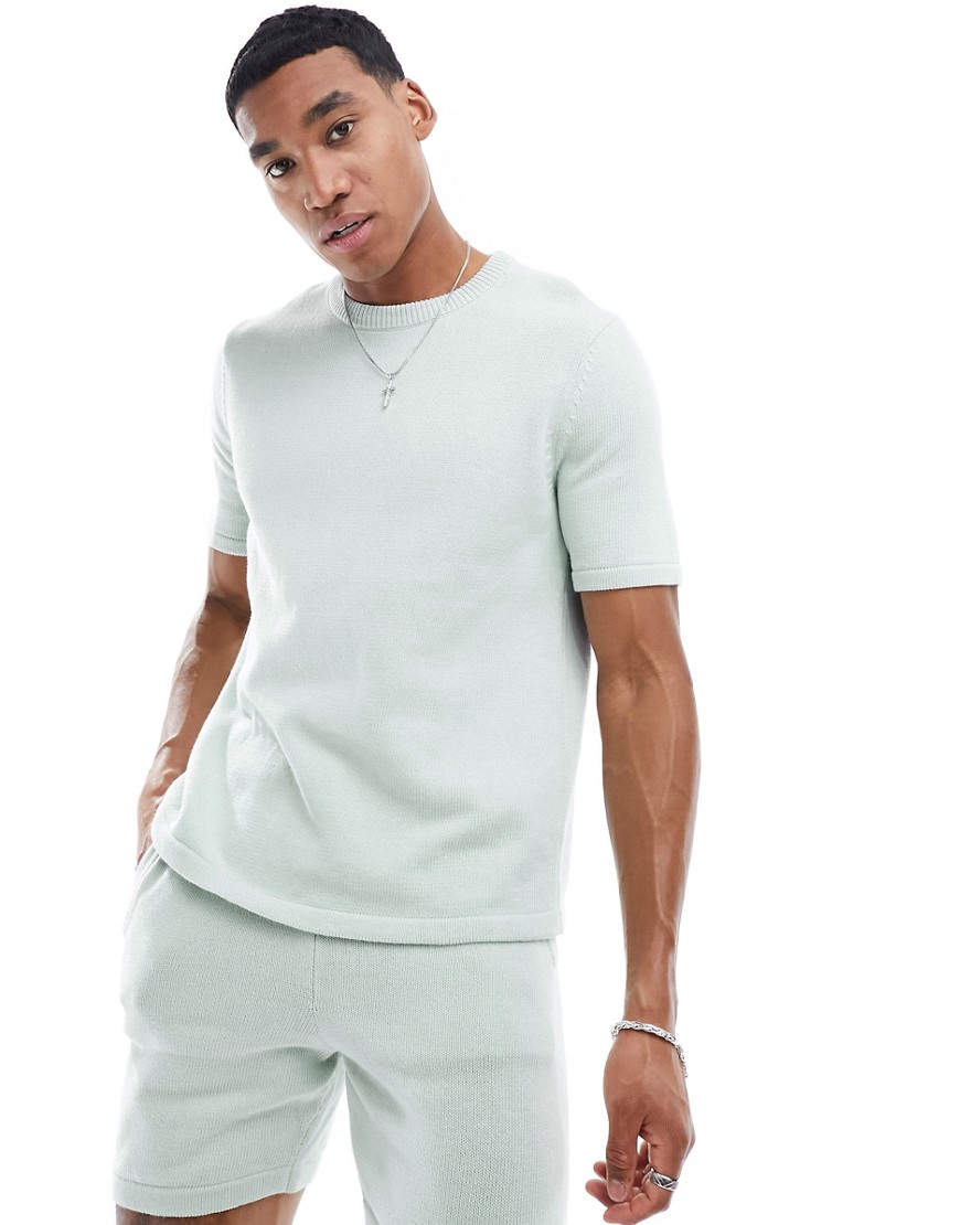 ASOS DESIGN co-ord midweight knitted cotton t-shirt in light blue