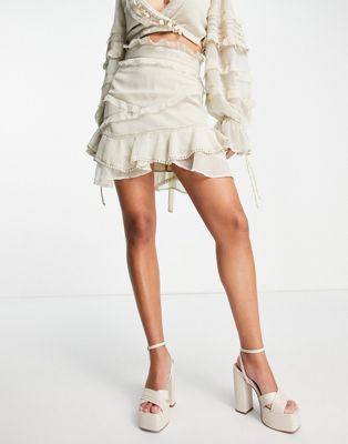 ASOS DESIGN co-ord mini skirt with ruffle detail in stone | ASOS