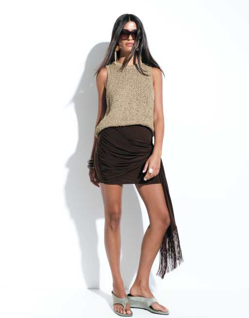 ASOS DESIGN Co-ord Minirock mit Fransen in Braun, 5 von 5