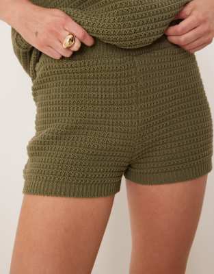 Asos Design Co-ord Mock Crochet Knitted Short In Green