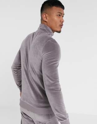 grey velour sweatshirt
