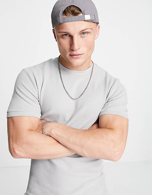 ASOS DESIGN co-ord muscle t-shirt in waffle in light grey