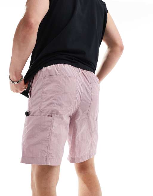 ASOS DESIGN co-ord nylon short with utility styling in pink, 3 of 5