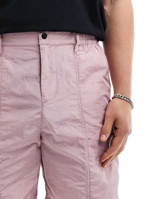 ASOS DESIGN co-ord nylon short with utility styling in pink, 4 of 5