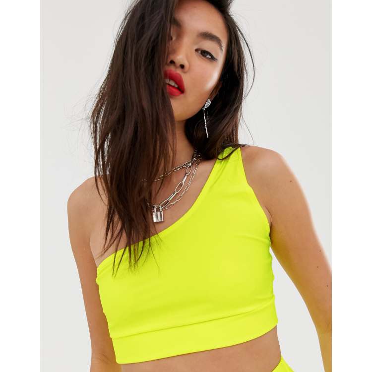 Mesh Color Block Bra ($4.97) ❤ liked on Polyvore featuring tops, shirts,  crop tops, bralet, neon yellow, neon yellow s…