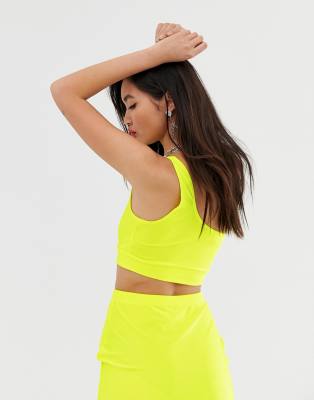 neon yellow one shoulder top