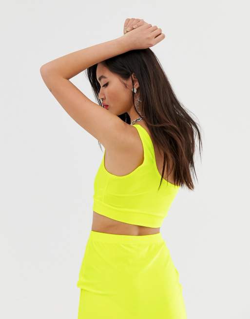 ASOS DESIGN co-ord one shoulder crop top in neon yellow