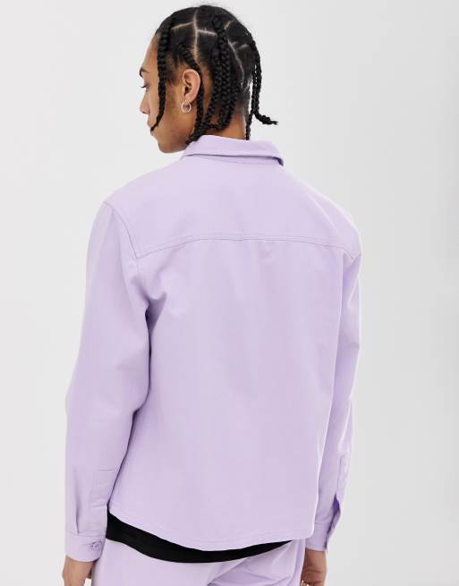 ASOS DESIGN oversized viscose shirt with half sleeve in lilac, ASOS