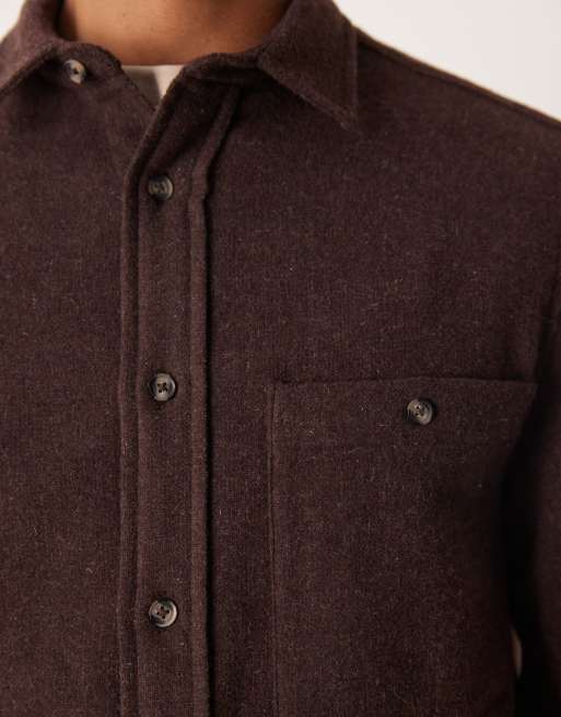 ASOS DESIGN co-ord overshirt with wool in brown, 5 of 5