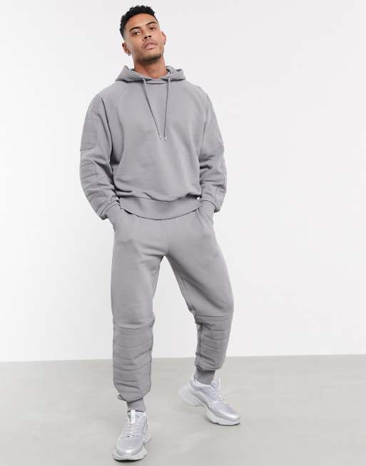 ASOS DESIGN co ord oversized boxy hoodie with biker details in grey