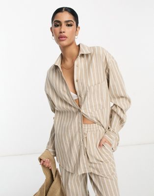 ASOS DESIGN co-ord oversized boxy shirt with linen in mixed stripe