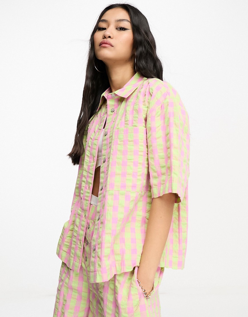 ASOS DESIGN co-ord oversized boxy shirt in pink and green check-Multi