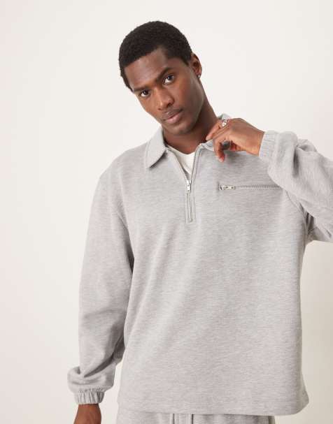 ASOS DESIGN co-ord oversized collar sweatshirt in grey marl - GREY - view 1