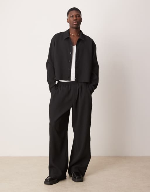 ASOS DESIGN co-ord oversized crop plisse shirt in black , 2 of 4