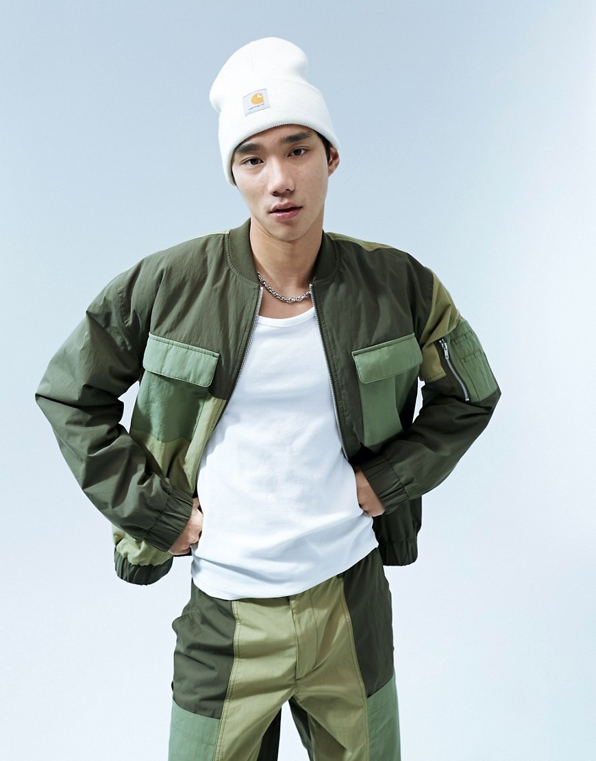ASOS DESIGN Co-ord oversized cut and sew track bomber jacket in green