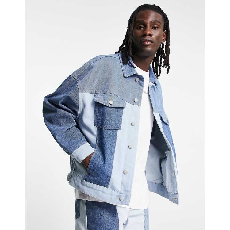 ASOS DESIGN co ord oversized denim jacket in blue patchwork ASOS
